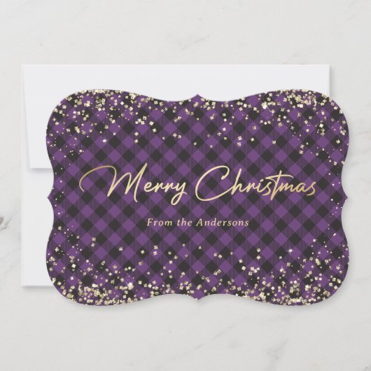 Cartes Pour Fêtes Annuelles Parties scintillant d'or Buffalo violet Plaid Cart (Devant)