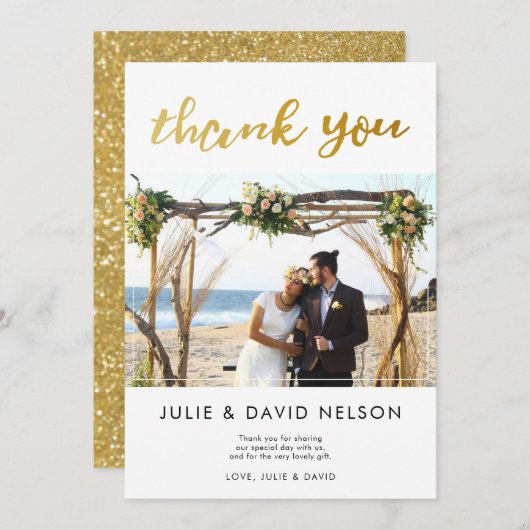 Cartes Pour Fêtes Annuelles parties scintillant d'or fausse feuille main lettr (Devant / Derrière)