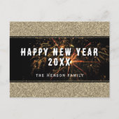 Cartes Pour Fêtes Annuelles Parties scintillant d'or feux d'artifice Bonne ann (Devant)