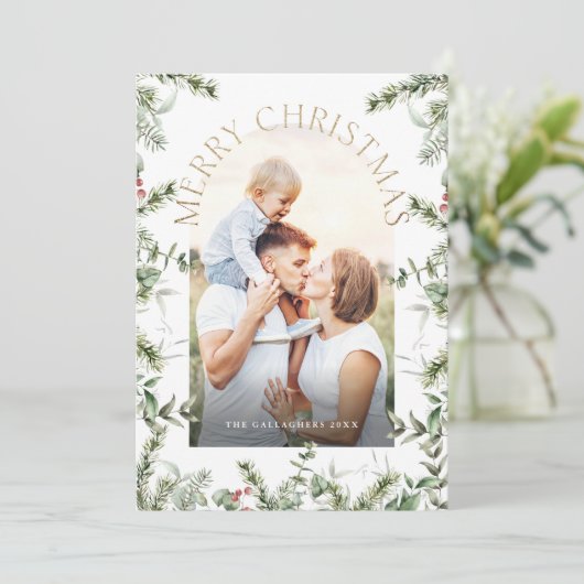 Cartes Pour Fêtes Annuelles Parties scintillant d'or Foliage de Noël (Debout devant)