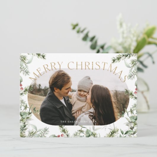 Cartes Pour Fêtes Annuelles Parties scintillant d'or Foliage de Noël (Debout devant)