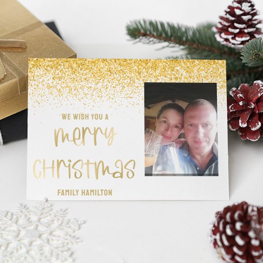 Cartes Pour Fêtes Annuelles Parties scintillant d'or photo Plat de Noël horizo