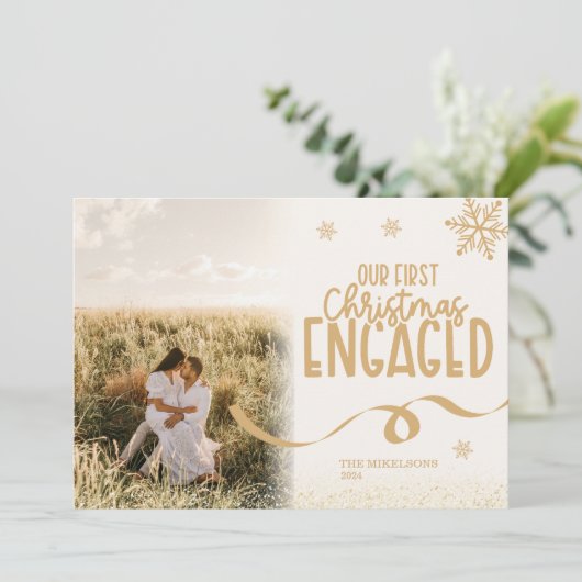 Cartes Pour Fêtes Annuelles Parties scintillant d'or photo premier Noël engagé (Debout devant)