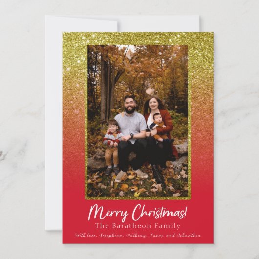 Cartes Pour Fêtes Annuelles Parties scintillant d'or rouge Noël familial perso (Devant)
