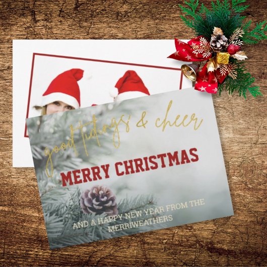 Cartes Pour Fêtes Annuelles Parties scintillant d'or Script de Noël Photo Cart