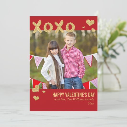 Cartes Pour Fêtes Annuelles Parties scintillant d'or XOXO Valentine's Day Card (Debout devant)