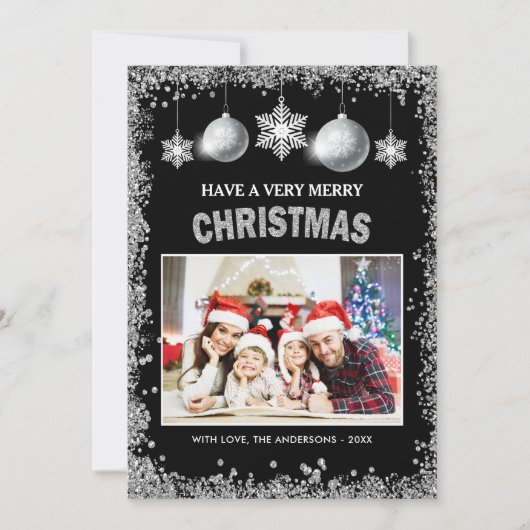 Cartes Pour Fêtes Annuelles Parties scintillant en argent Snowflakes Joyeux No (Devant)