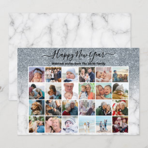 Cartes Pour Fêtes Annuelles Parties scintillant moderne en argent Marbre éléga