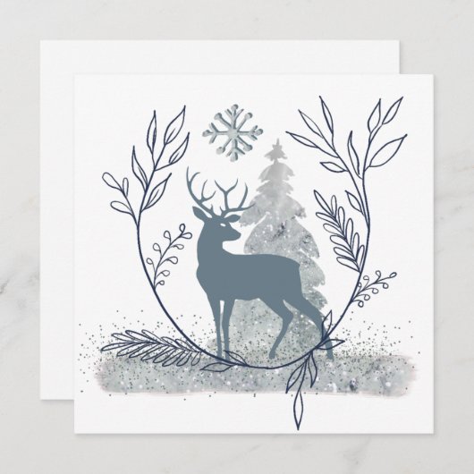 Cartes Pour Fêtes Annuelles Parties scintillant neigeuse Solstice d'hiver Cerf (Devant / Derrière)
