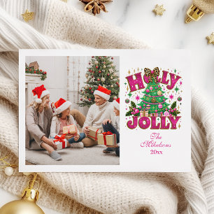 Cartes Pour Fêtes Annuelles Parties scintillant photo Leopard Bow Holly Jolly