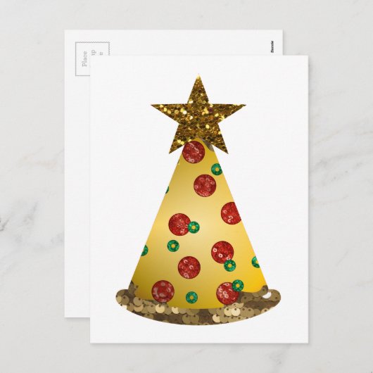 Cartes Pour Fêtes Annuelles parties scintillant pizza arbre de noël (Devant / Derrière)