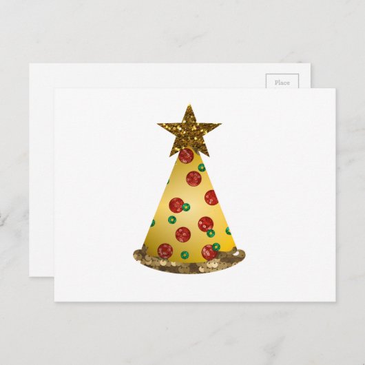 Cartes Pour Fêtes Annuelles parties scintillant pizza arbre de noël (Devant / Derrière)