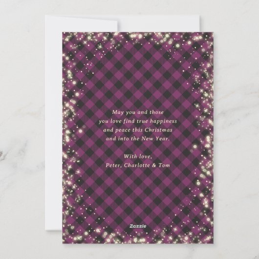 Cartes Pour Fêtes Annuelles Parties scintillant Purple Plaid Gold 3 Photo Joye (Dos)