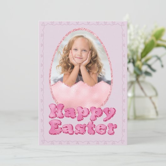 Cartes Pour Fêtes Annuelles Parties scintillant rose Oeuf de Pâques Photo pers (Debout devant)