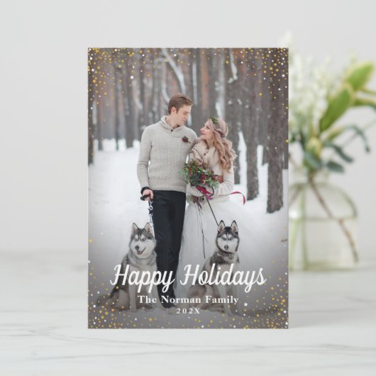 Cartes Pour Fêtes Annuelles Parties scintillant Rouge Or neige Joyeuses vacanc (Debout devant)