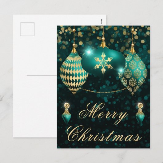 Cartes Pour Fêtes Annuelles parties scintillant turquoise et or Baubles Noël (Devant / Derrière)