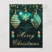 Cartes Pour Fêtes Annuelles parties scintillant turquoise et or Baubles Noël (Devant)