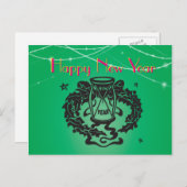 Cartes Pour Fêtes Annuelles Parties scintillant verte Lumières Horglass Retro  (Devant / Derrière)