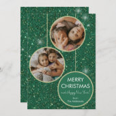 Cartes Pour Fêtes Annuelles Parties scintillant verte Photo Joyeux Noël (Devant / Derrière)