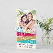 Cartes Pour Fêtes Annuelles Parties scintillant Zig Zag Peace Love Cheer Photo (Debout devant)