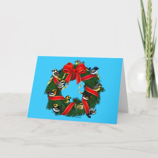Cartes Pour Fêtes Annuelles Parulines Birdorées Courbe de Noël (Devant)