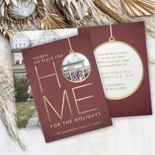 Cartes Pour Fêtes Annuelles Pas d'endroit comme Accueil 2 Photo Noël Rouge Pli