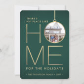 Cartes Pour Fêtes Annuelles Pas d'endroit comme Accueil 2 Photo Vert & Or Noël (Devant)