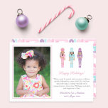Cartes Pour Fêtes Annuelles Pastel Black Nutcracker Retro Joyeux Noël<br><div class="desc">Une photocarte Fun et moderne Vacances avec les soldats traditionnels Nutcracker jouet en rose pastel, menthe et lilas. Ils étaient à l'origine peints à la main par moi en aquarelles sur papier 100% coton avant d'être scannés et arrangés / stylée numériquement. L'inverse est caractérisé par un motif rose / lilas...</div>