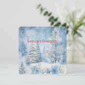 Cartes Pour Fêtes Annuelles Pastel Blue Forêt de Neige Scène Noël (Debout devant)