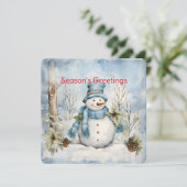 Cartes Pour Fêtes Annuelles Pastel Blue Snowman Pine Cônes Holly Winter Scène (Debout devant)