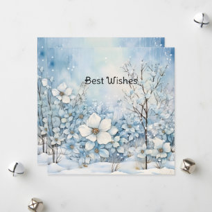 Cartes Pour Fêtes Annuelles Pastel Blue Winter Flowers Noël
