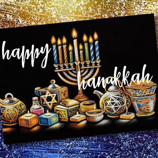 Cartes Pour Fêtes Annuelles Pastel Dessin Menorah Hanoukka bougies