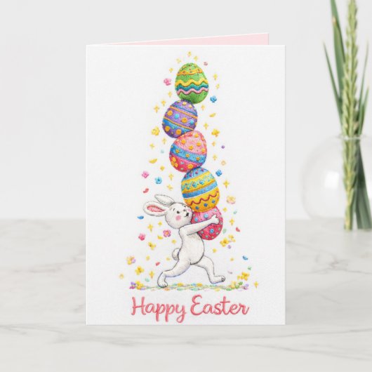 Cartes Pour Fêtes Annuelles Pastel Embroidered Bunny Easter personalized Card (Devant)