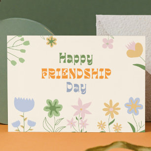 Cartes Pour Fêtes Annuelles Pastel Green et Orange Floral Friendship Day