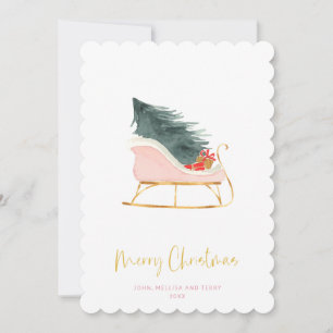 Cartes Pour Fêtes Annuelles Pastel Pink Farmaid Check Christmas Sleigh