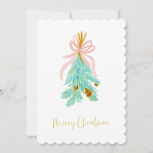Cartes Pour Fêtes Annuelles Pastel Pink Farmhouse Check Christmas Mistletoe