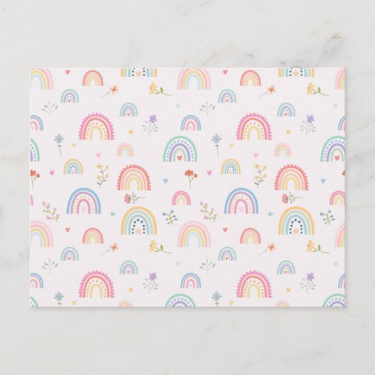Cartes Pour Fêtes Annuelles Pastel Rainbows Girly Fleurs sauvages & Coeurs (Devant)