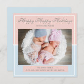 Cartes Pour Fêtes Annuelles Pastel rose et bleu Twin Boy Girl Photo Noël (Devant / Derrière)