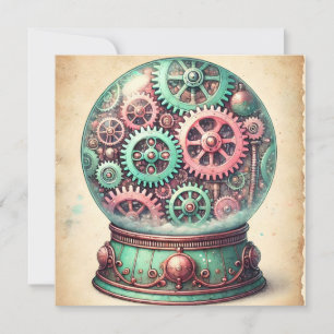 Cartes Pour Fêtes Annuelles Pastel Steampunk Christmas Snow Globe Salutations