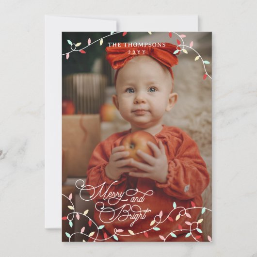 Cartes Pour Fêtes Annuelles Pastel String Lights Joyeux Photo de Noël (Devant)