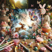 Cartes Pour Fêtes Annuelles Pastel Vitrail Bunny Chases Papillon Pâques