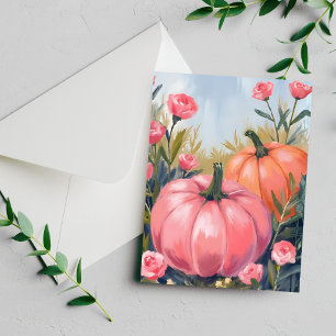 Cartes Pour Fêtes Annuelles Patch de citrouille rose florale aquarelle automne