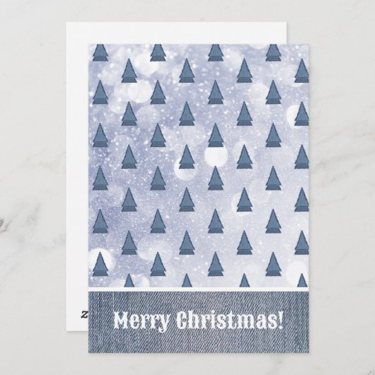 Cartes Pour Fêtes Annuelles Patchwork d'hiver de l'arbre Denim bleu (Devant / Derrière)