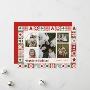 Cartes Pour Fêtes Annuelles Patchwork Joyeuses Fêtes Rose Rouge Vert Photo