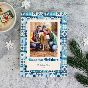 Cartes Pour Fêtes Annuelles Patchwork Joyeux Noël Nuances de Bleu Photo
