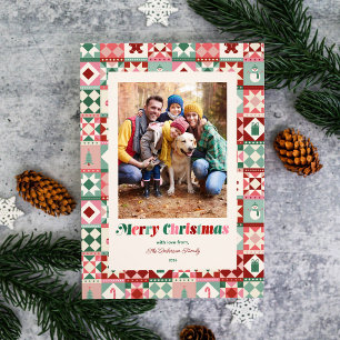 Cartes Pour Fêtes Annuelles Patchwork Noël Rose Rouge Vert Photo Fêtes