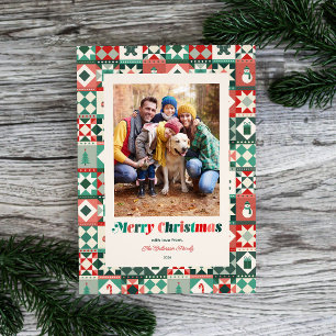 Cartes Pour Fêtes Annuelles Patchwork Noël Rouge et Vert Photo Fêtes