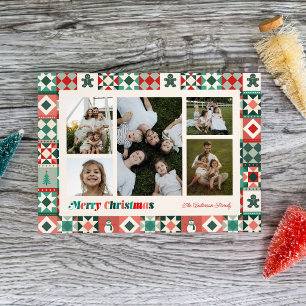 Cartes Pour Fêtes Annuelles Patchwork Noël Rouge et Vert Photo Fêtes