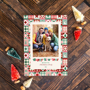 Cartes Pour Fêtes Annuelles Patchwork Nouvel An Rose Rouge Vert Photo