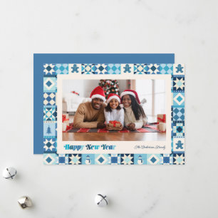 Cartes Pour Fêtes Annuelles Patchwork Nouvel An Teintes de Bleu Photo